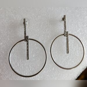 ELEGANT SILVER HOOP WITH CRYSTAL BARS PIERCED EARRINGS
